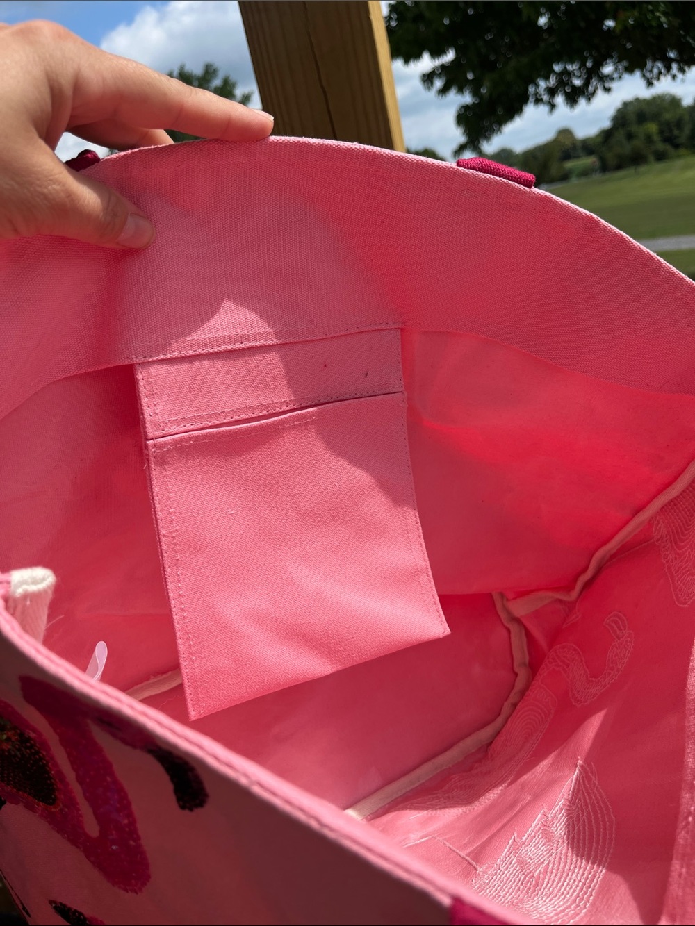 Pink Sequin Flamingo Tote Book Bag Farmers Market Tote - Picture 9 of 10